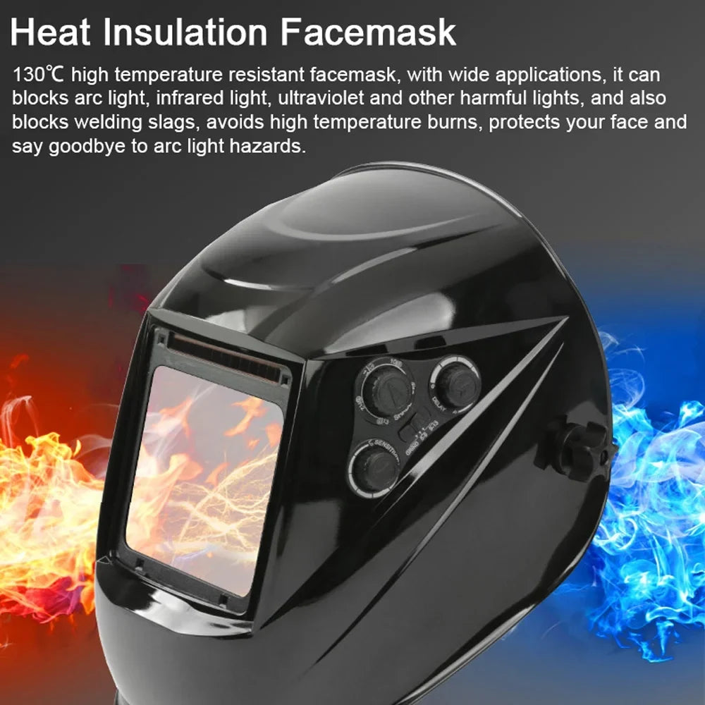 Yabuy Solar Charging Automatic Dimming Welding Large View True Color Welding Facemask 130℃ High Temperature Resistant Auto Darkening Facemask for Arc Welding Grinding Cutting