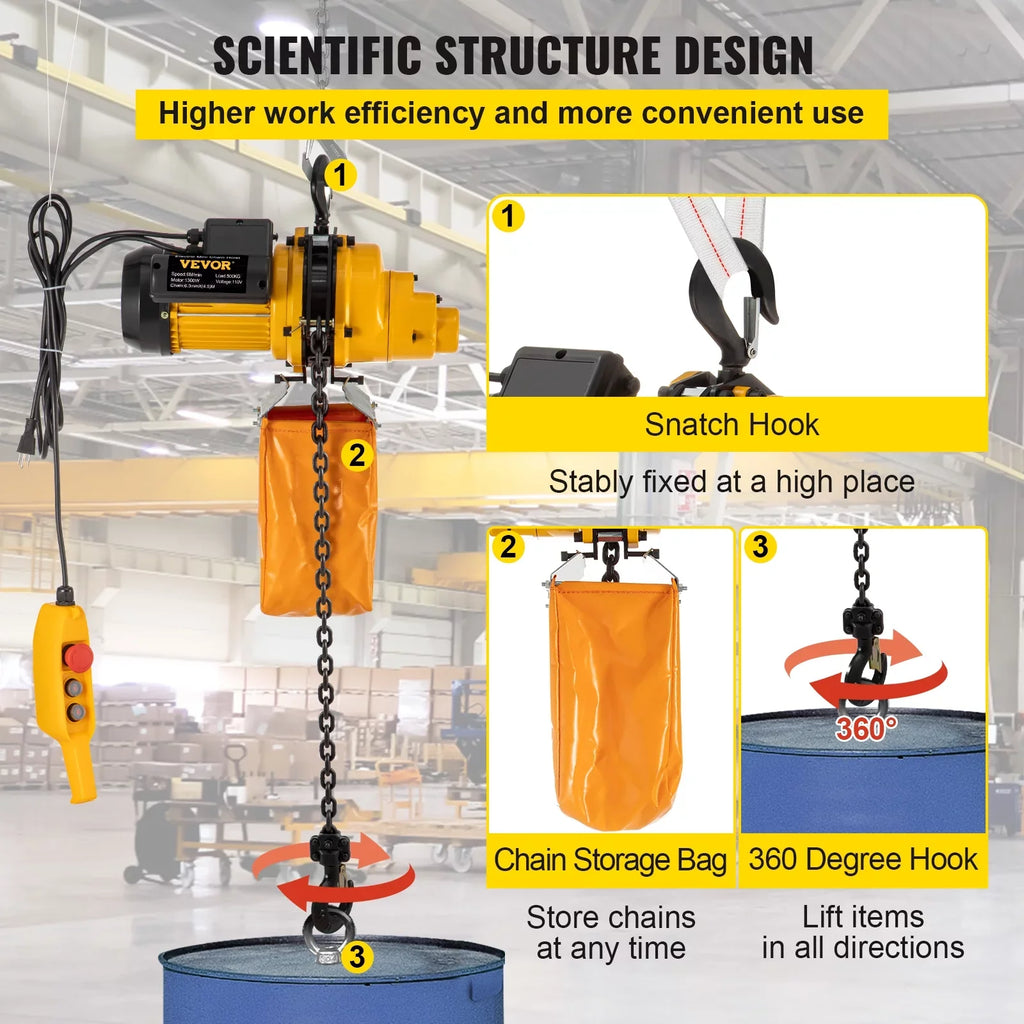 VEVOR Lift Electric Hoist, 1100 lbs Electric Winch w/ 10ft Wired Remote Control, 110V Overhead Crane Garage Ceiling Pulley Winch of 14.8ft Lift Height, Used In Factories, Warehouses, Construction