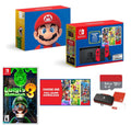 New Nintendo Switch Mario Bundle with Red Joy-Con - Bundle with Luigi's Mansion 3 & Choose One of Three Download Mario Games - 64GB Micro SD - Switch Carrying Case