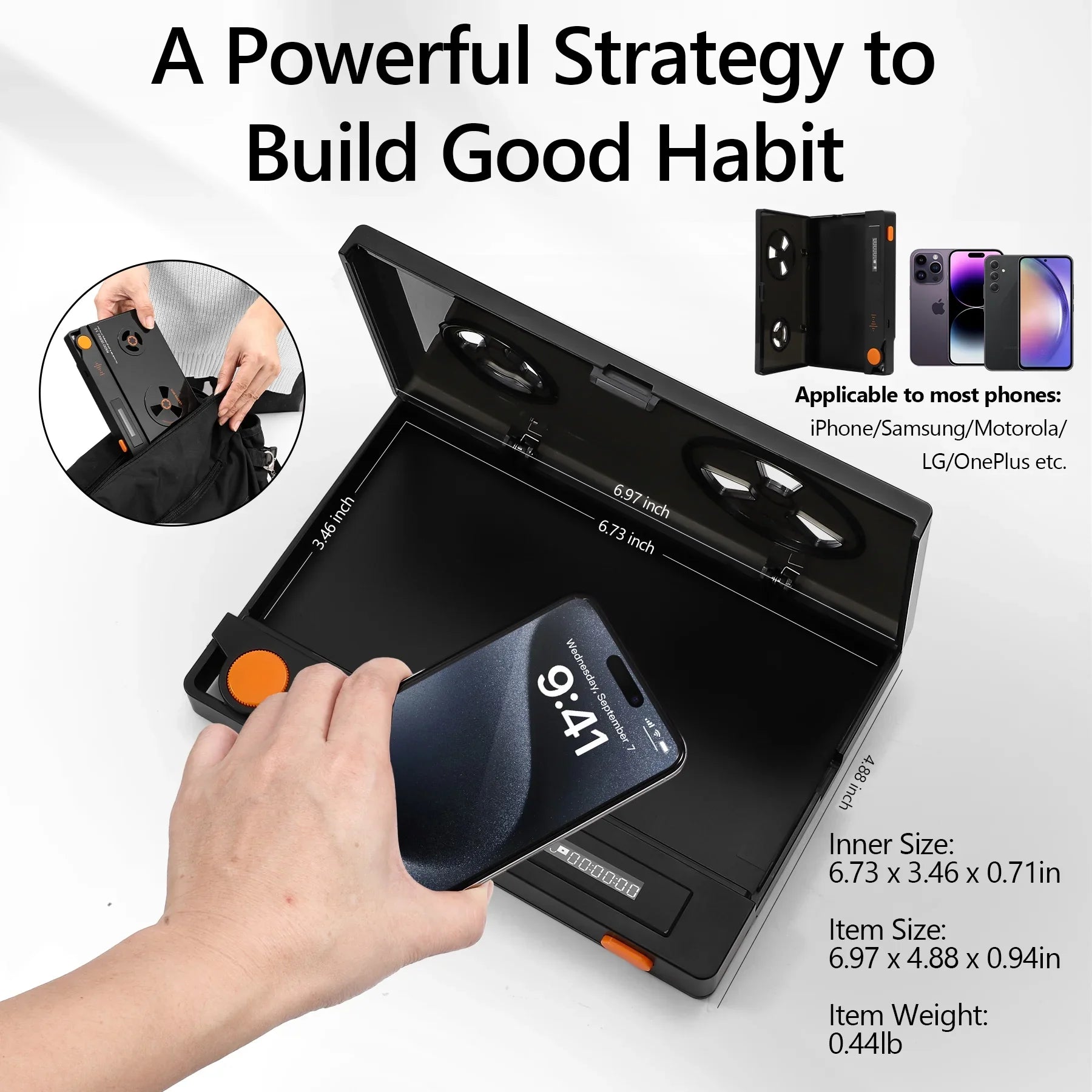 Cell Phone Lock Box with Timer, Portable Timed Lock Box for Phone With Semi-Transparent Cover, Help to Prevent Phone Addiction, Focus on Real Life (L 6.7x3.5x0.7, Dark Screen)