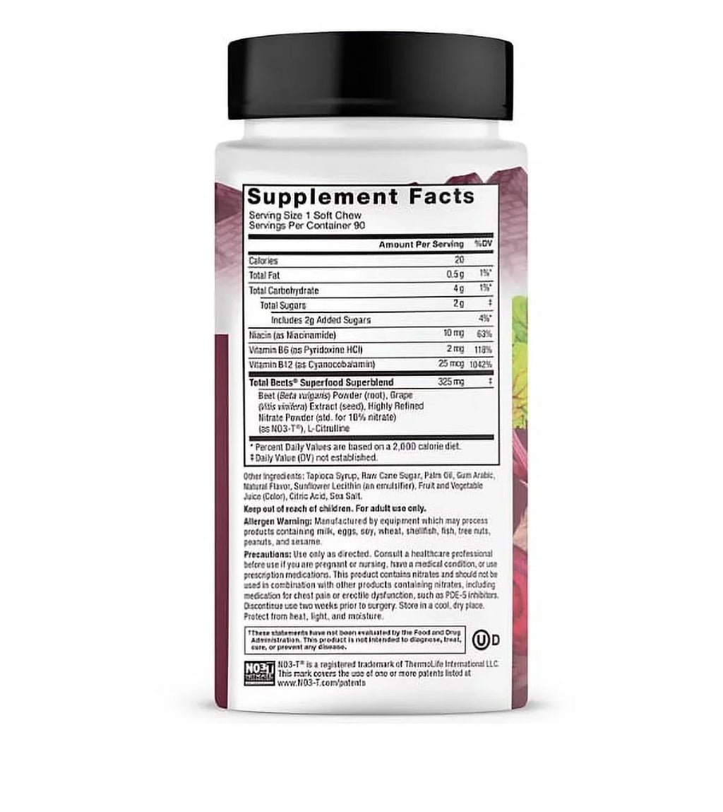 Force Factor Total Beets, Beet Root Superfood Soft Chews, Acai Berry (90 ct.)