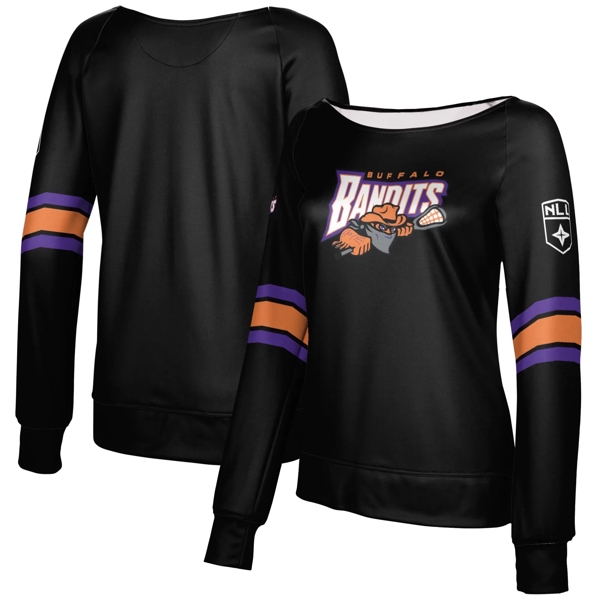 Girls Youth Epoch Lacrosse Ebony Buffalo Bandits Boat Neck Pullover Sweatshirt