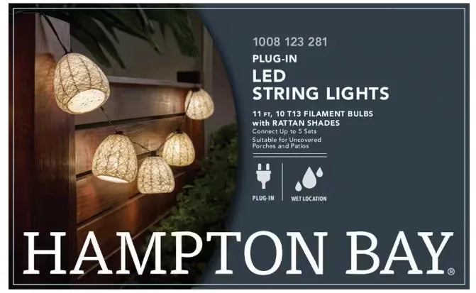 Hampton Bay Outdoor/Indoor 11 ft. Plug-In Mini Bulb LED Natural Fiber String Light (10-Heads)