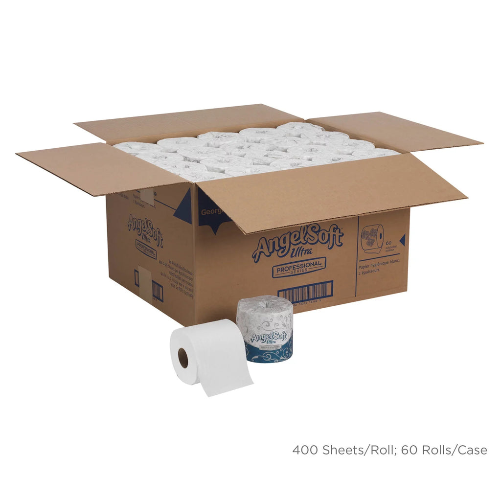 Angel Soft Ultra Professional Series Embossed Toilet Paper by GP PRO 2 Ply - 4.05" x 4.50" - 400 Sheets/Roll - White - Soft, Septic Safe, Absorbent - For Restroom - 60 / Carton