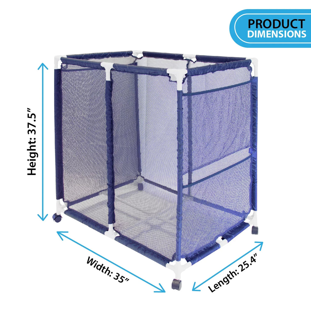 Essentially Yours Pool Floats, Balls, Toys and Equipment Rolling Mesh Organizer Storage Bin, Large, (35" W x 25.4" L x 37.5" H), Blue / White Style 455102