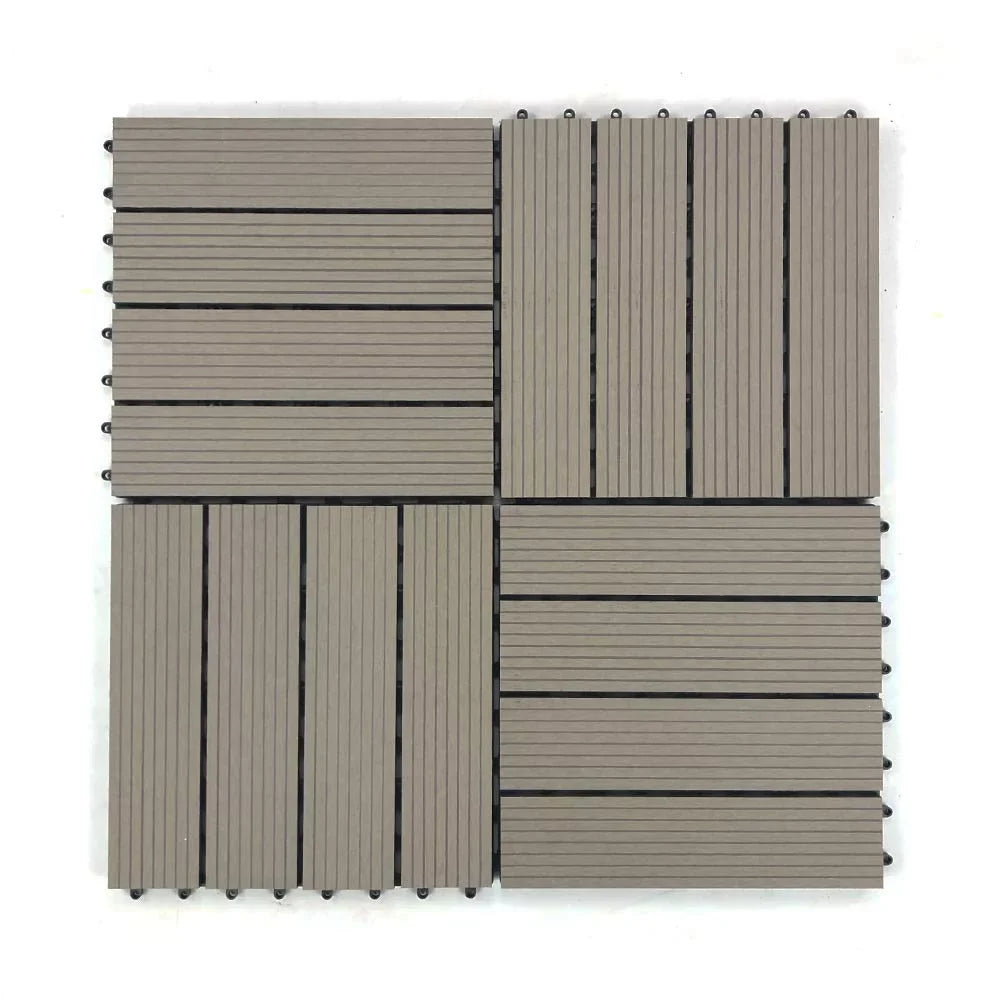 RevTime Easy DIY Wood-Plastic Deck Tiles 12" x 12" x 3/4”, Gray (9 Pcs)