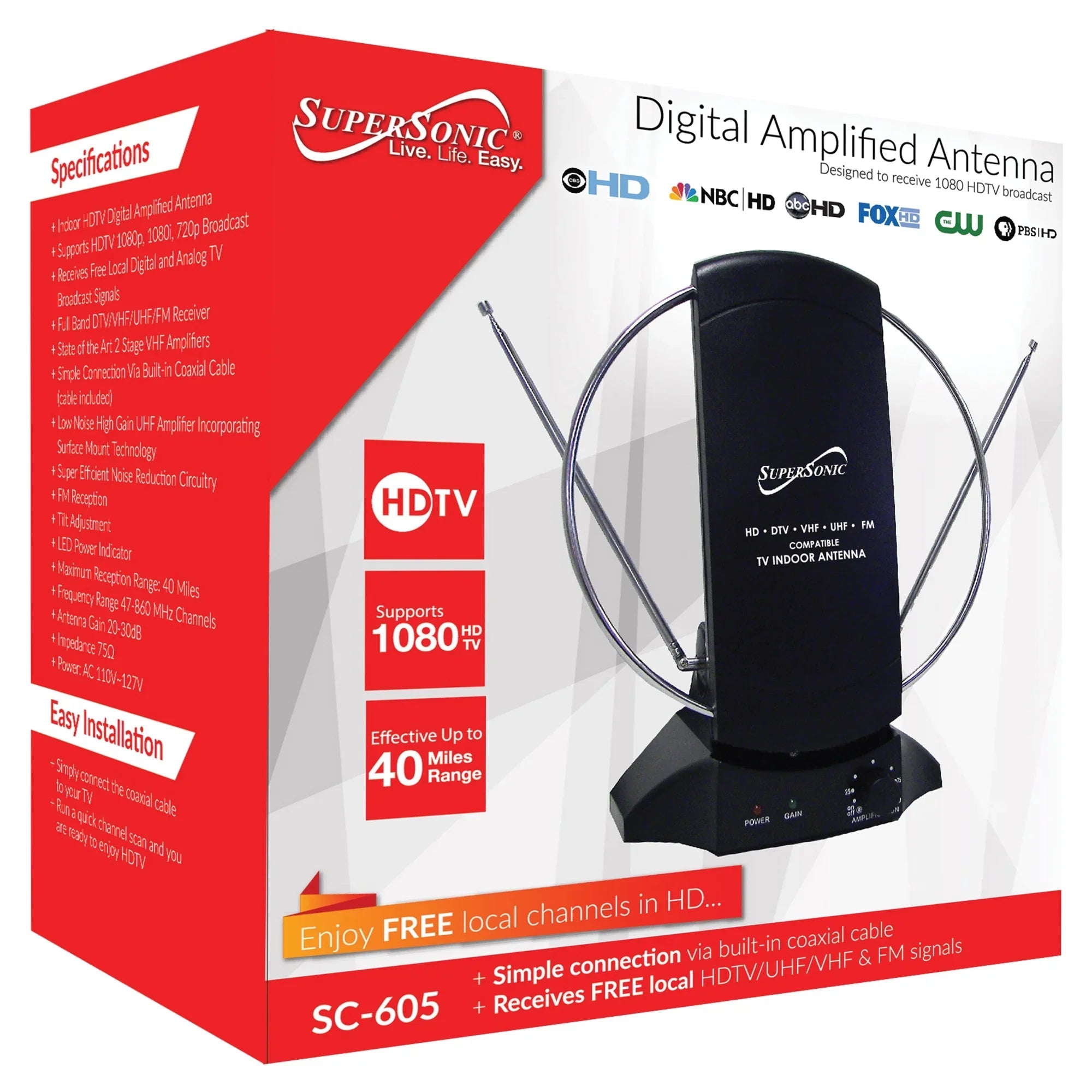 Supersonic SC-605 HDTV and Digital Amplified TV Indoor Antenna