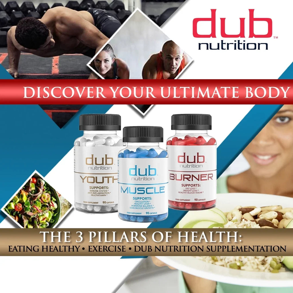 Most Advanced Formula: Burner, Muscle, Youth Combo by dub nutrition | All Natural Fat Burner, Muscle Recovery, Immune Boost Supplement | 90 Capsules per Bottle