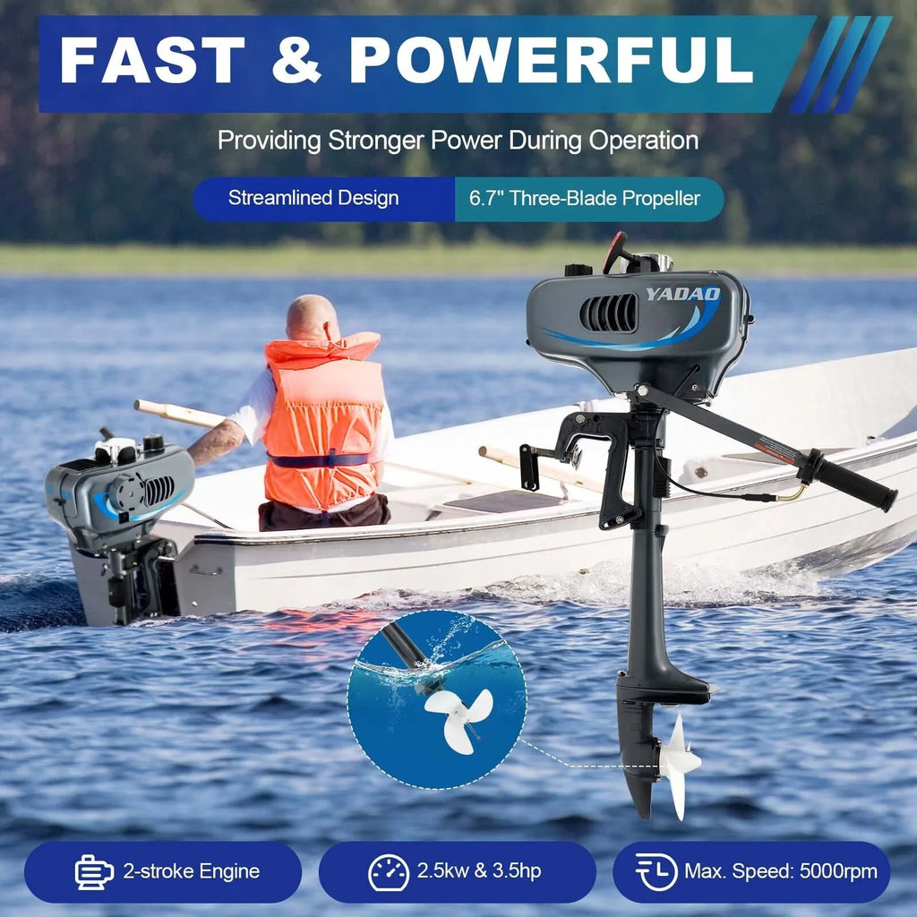 2-Stroke 3.5 Outboard Motor Boat Engine with Water Cooling System Fishing Boat Engine