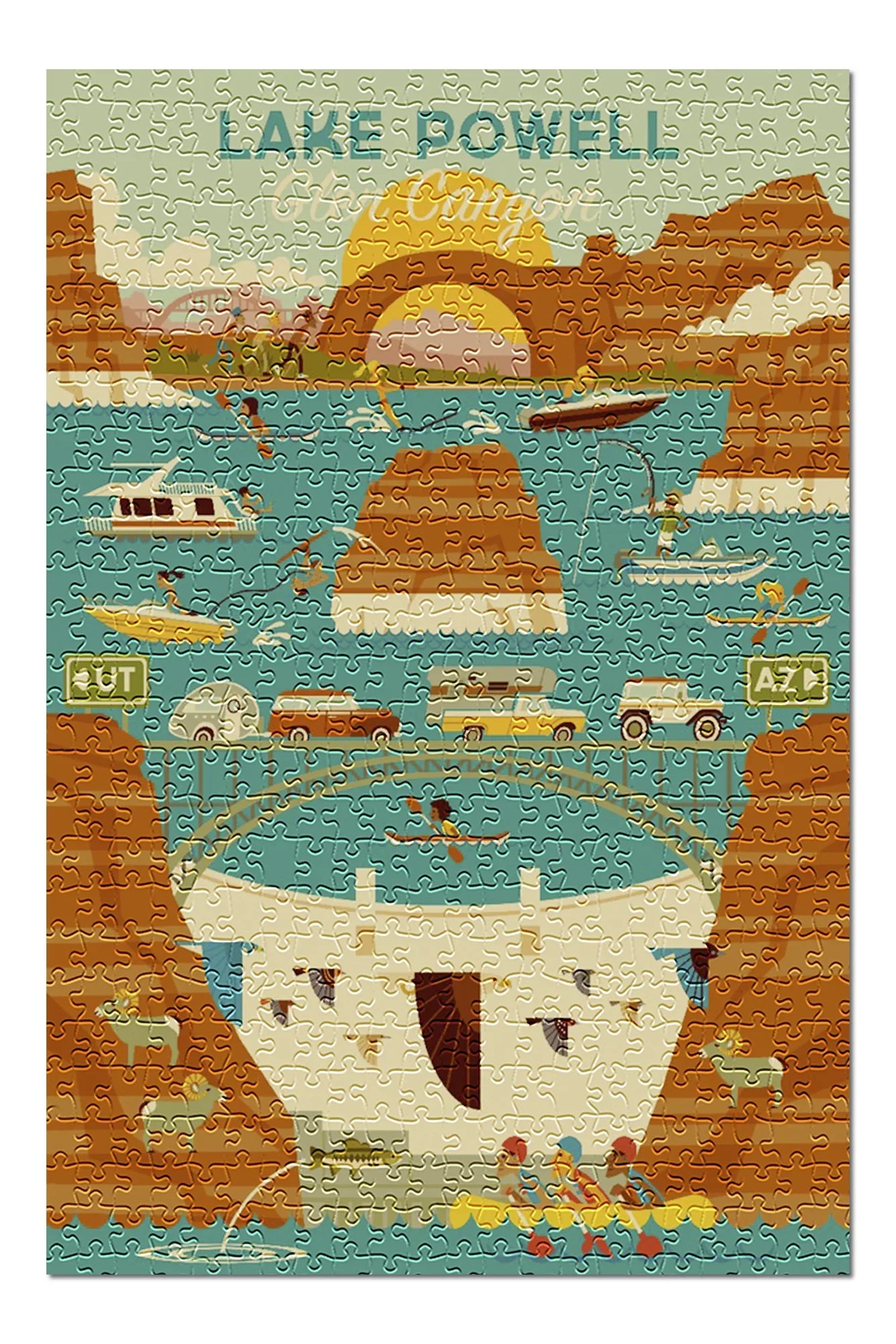 Lake Powell, Arizona, Glen Canyon Dam, Geometric (19x27 inches, Premium 500 Piece Jigsaw Puzzle for Adults and Family, Made in USA)