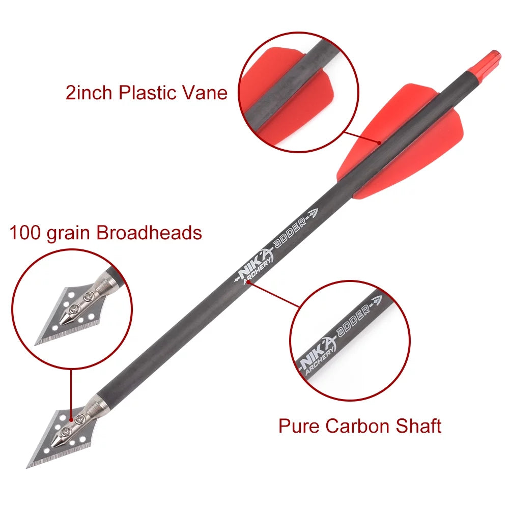 7.5" Crossbow Bolts Carbon Arrows with Broadheads for EK Cobra R9 Bow Hunting