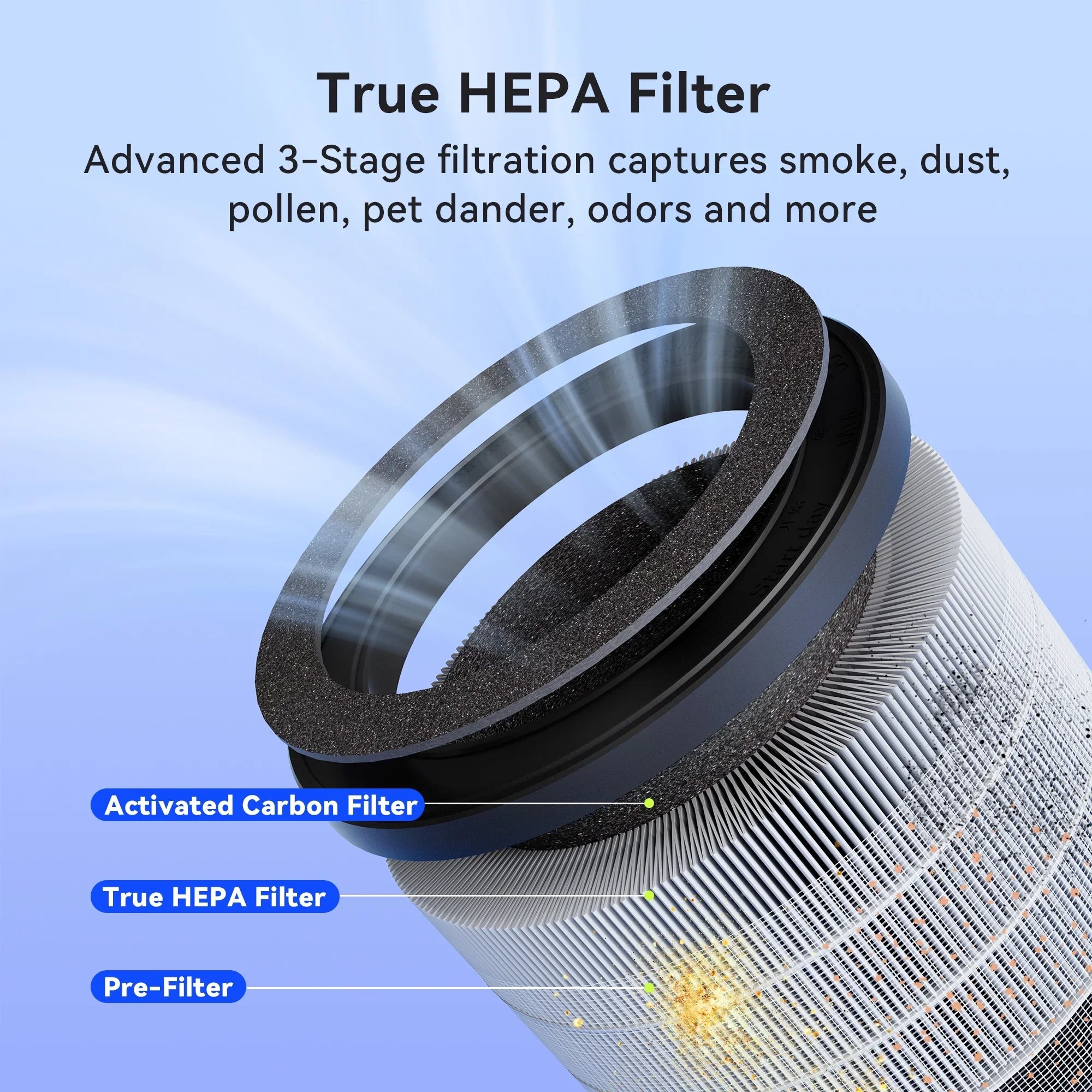 Membrane Solutions MSB5 Air Purifier for Allergies and Asthma, H13 True HEPA Filter, LED Light, Ebony