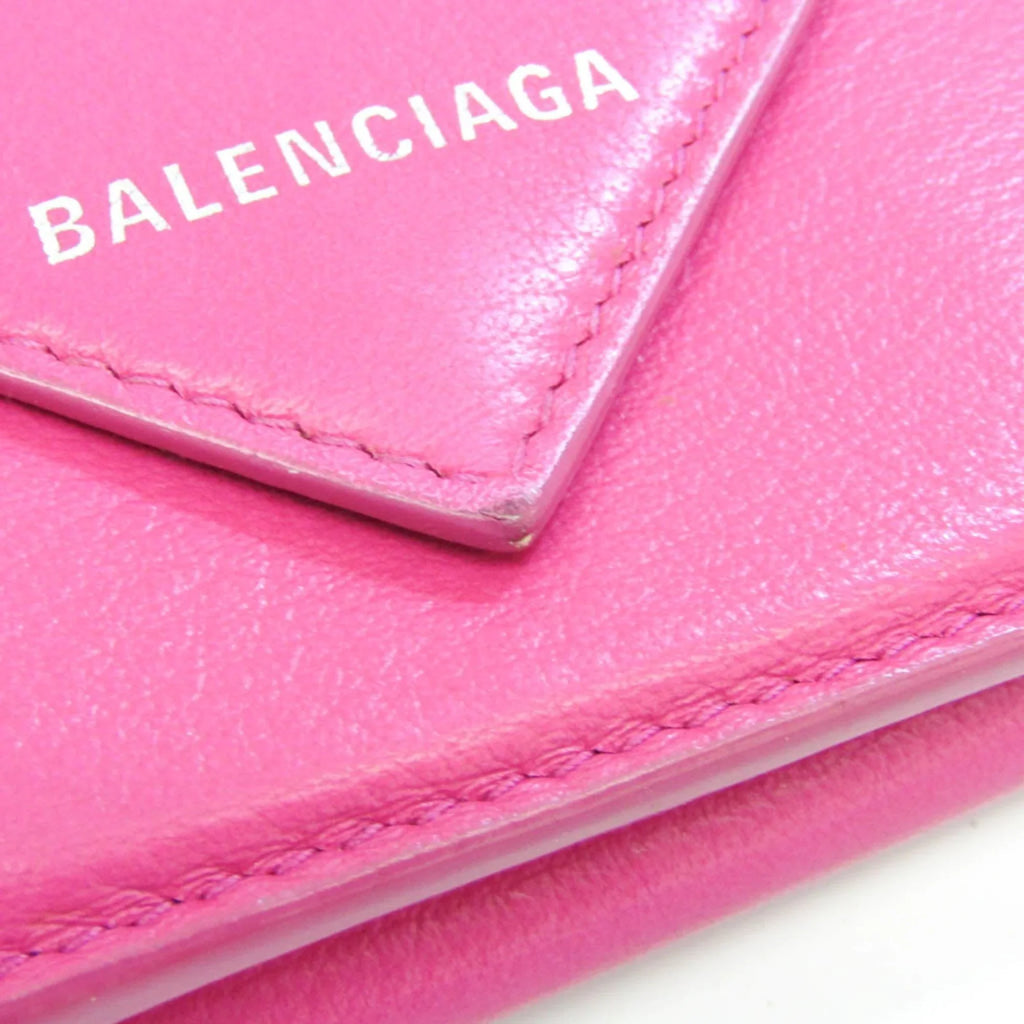 Pre-Owned Balenciaga Papier Mini Wallet 391446 Women's Leather Wallet (tri-fold) Pink (Good)