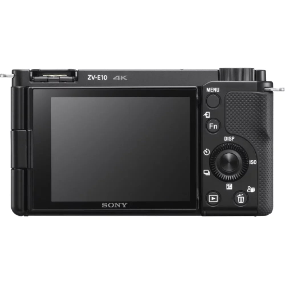 ZV-E10 Mirrorless Camera |16-50mm Lens Dark Bundle with Transcend 64GB Memory Card + Flexible Tripod + Camera Bag + Cleaning Kit (5 Items)