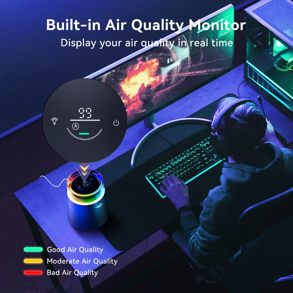 Membrane Solutions MSB5 Air Purifier for Allergies and Asthma, H13 True HEPA Filter, LED Light, Ebony