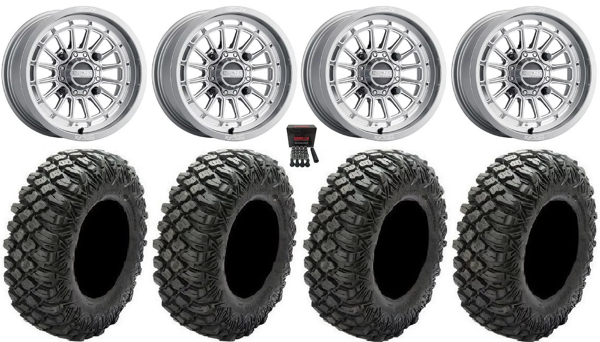 MetalFX Delta Contrast Cut 15" Wheels Gm 33" Crawler XR Tires Can-Am Maverick X3 / Honda Pioneer 1000 / Talon
