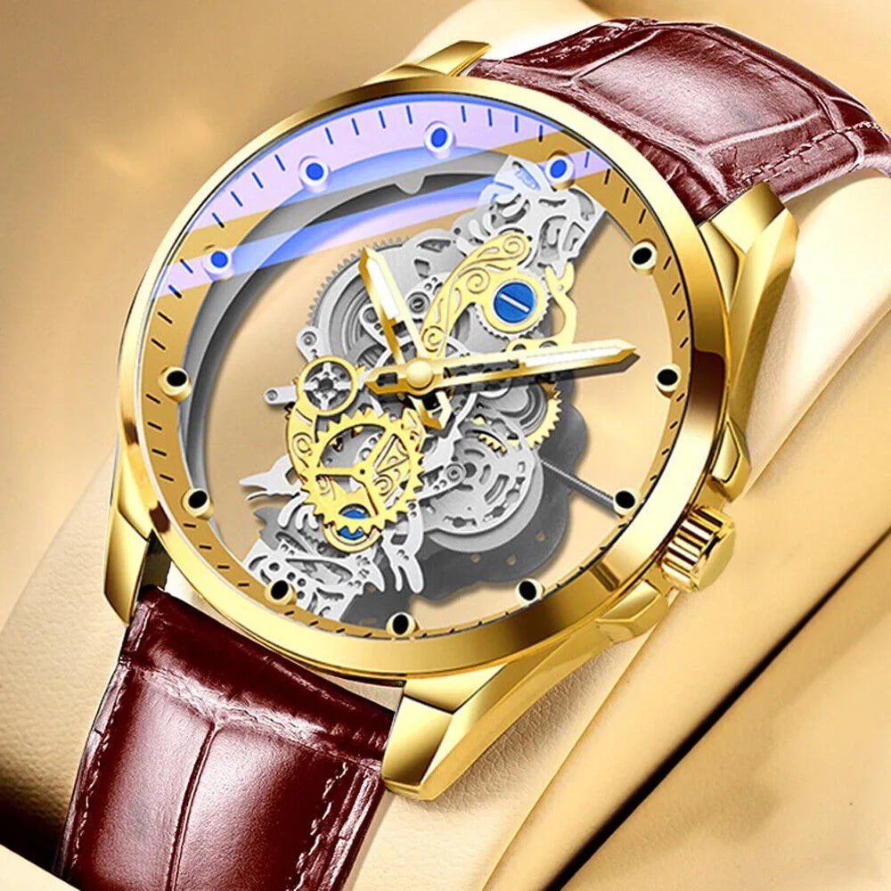 Hollow Skeleton Luxury Men's Automatic Quartz Stainless Steel Watch Business USA