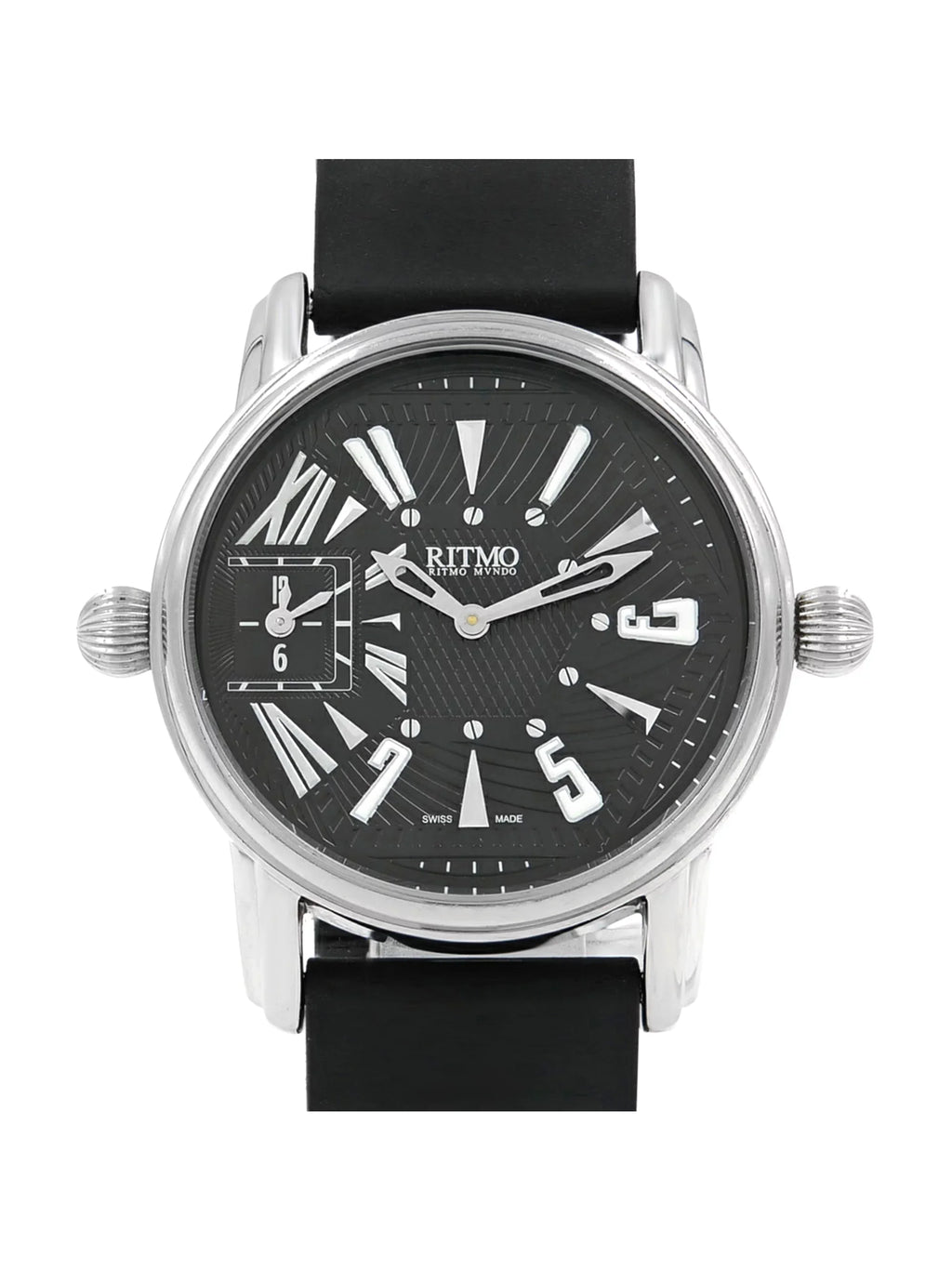 Pre-Owned Ritmo Mundo Ebony Forum Divina Dual Time Steel Rubber Swiss Quartz Watch 121 (Good)
