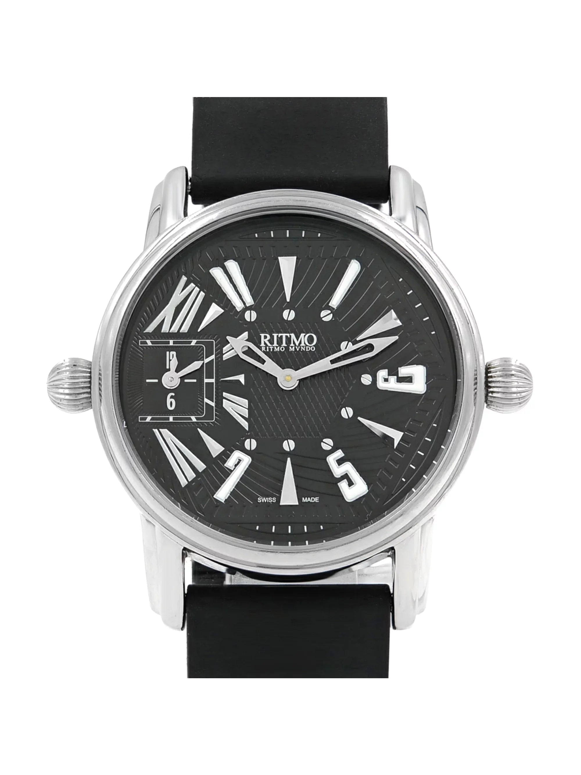 Pre-Owned Ritmo Mundo Ebony Forum Divina Dual Time Steel Rubber Swiss Quartz Watch 121 (Good)