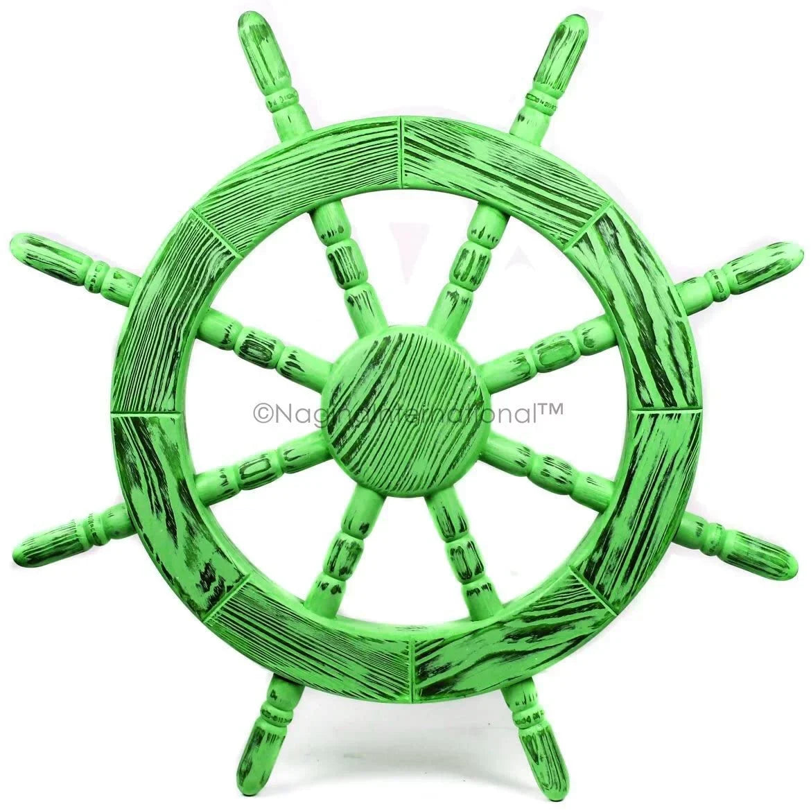 Nagina International Rustic Antique Beautiful Wall Decor Handcrafted Pine Nautical Ship Wheel | Maritime Exclusive Wall Decor (12 Inches, Junky Green)