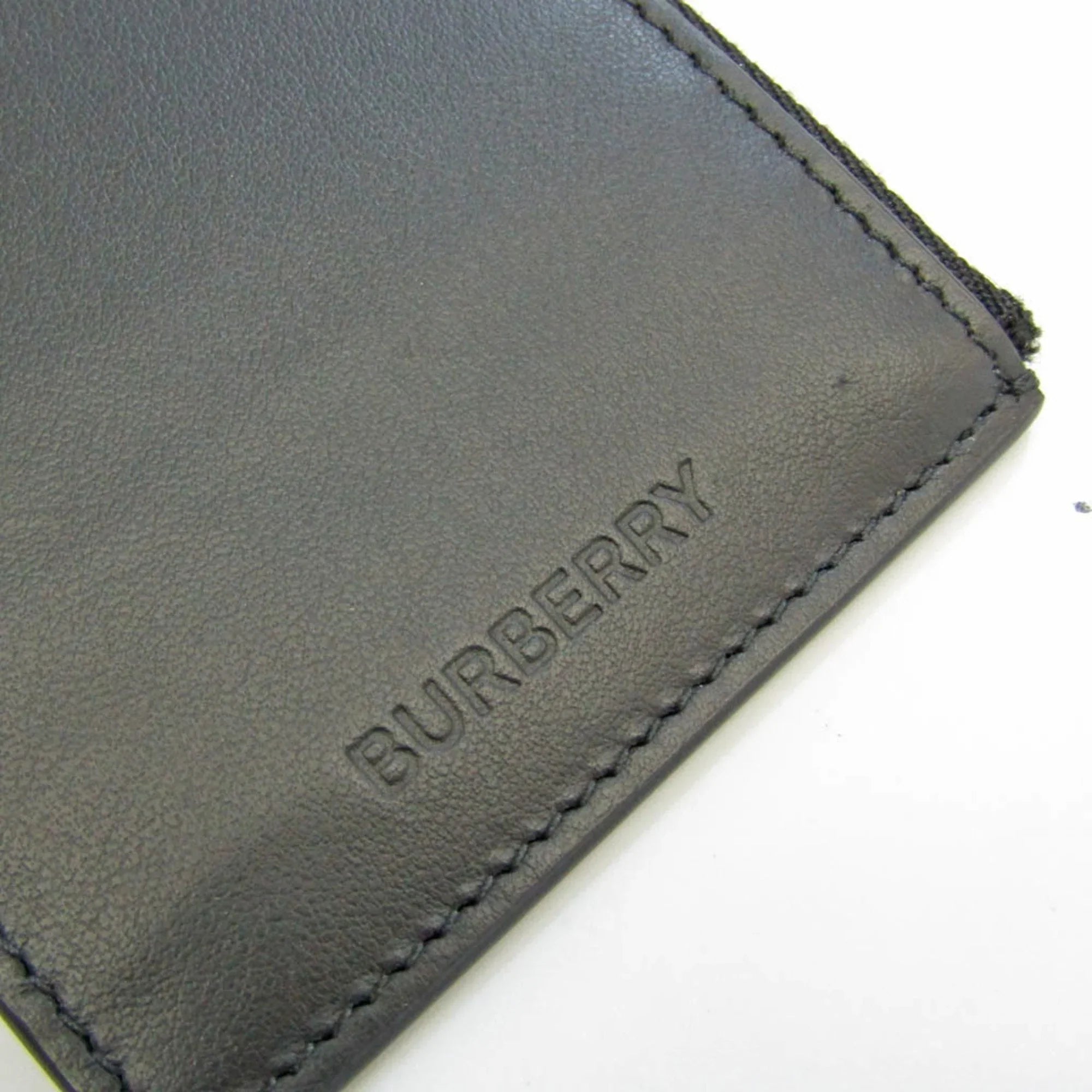 Pre-Owned Burberry Coin Case 8051832 Leather Card Case Ebony (Good)