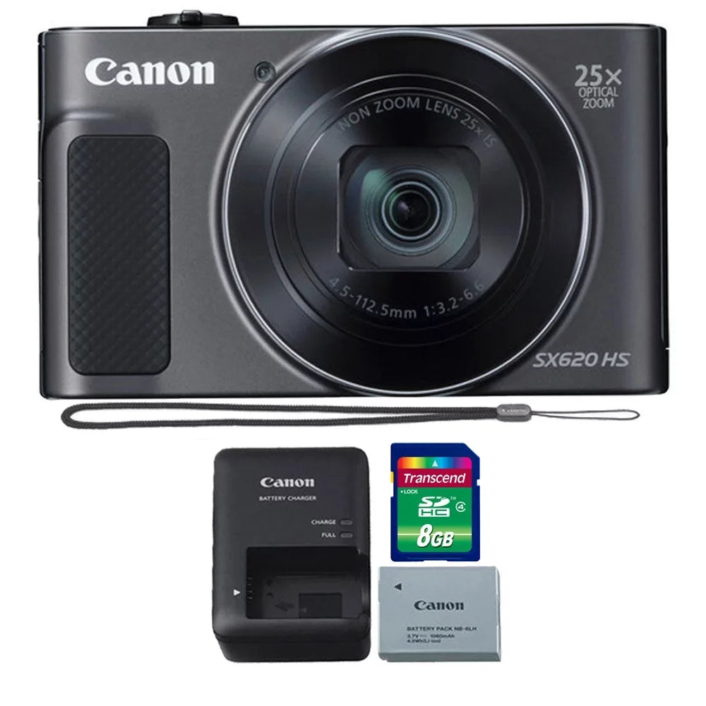 PowerShot SX620 HS 20.2MP 25x Zoom WiFi / NFC Full HD 1080p Digital Camera Ebony with 16GB Memory Card