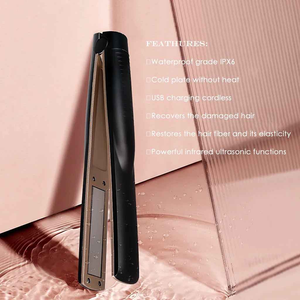 DIMUXI Ultrasonic Hair Care Iron, Professional Cold Iron Straightner, Recovers the Damaged Hair, Wireless Portable