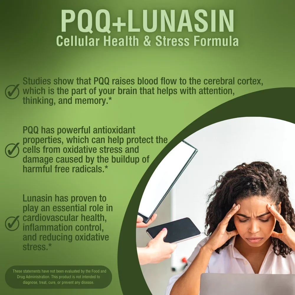 Carefast PQQ Lunasin Vitality 20mg Pyroloquinoline Quinone, 10mg Bioactive LunaCell Supplement - Mitochondrial Biogenesis, Cellular Health & Stress Formula, Non-GMO - 30 Dietary Capsules