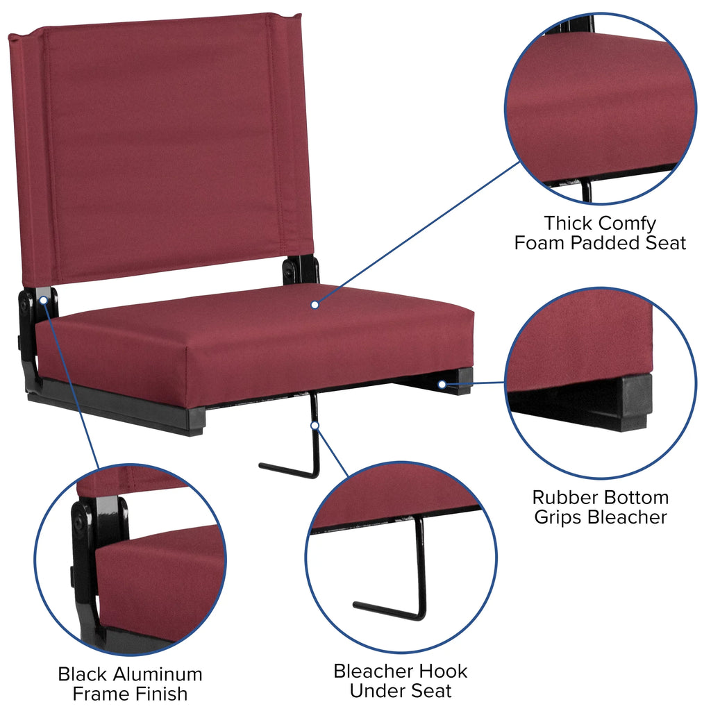 Flash Furniture Grandstand Comfort Seats by Flash - 500 lb. Rated Load Stadium Chair with Handle & Ultra-Padded Seat, Maroon