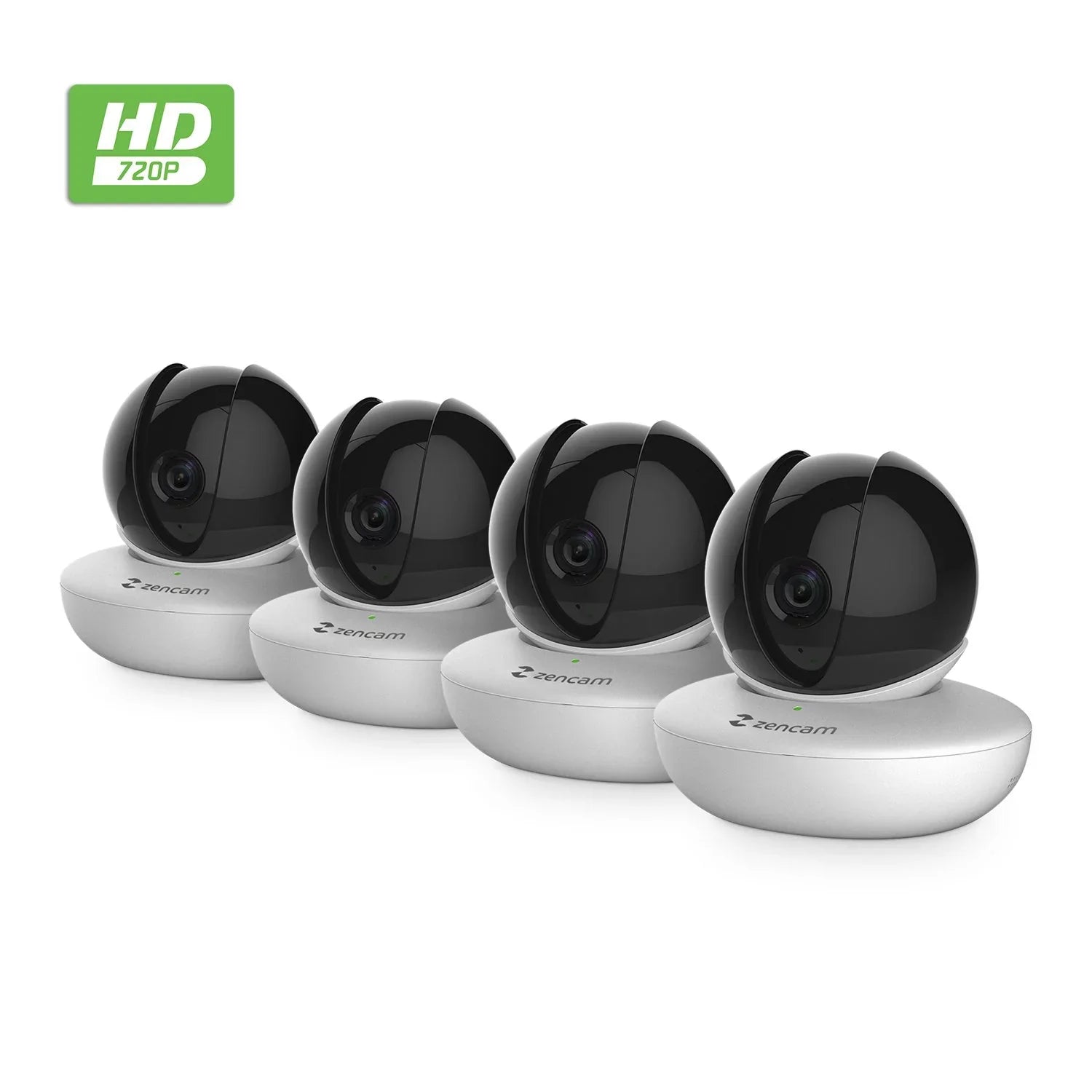 4-Pack Zencam WiFi Camera, Indoor Pan Tilt Zoom Home Wireless IP Camera, 720P Dome Cloud Security Surveillance System with Two-Way Talk for Home, Pet, Nanny Cam, Baby Monitor White (4PACK-M1W)
