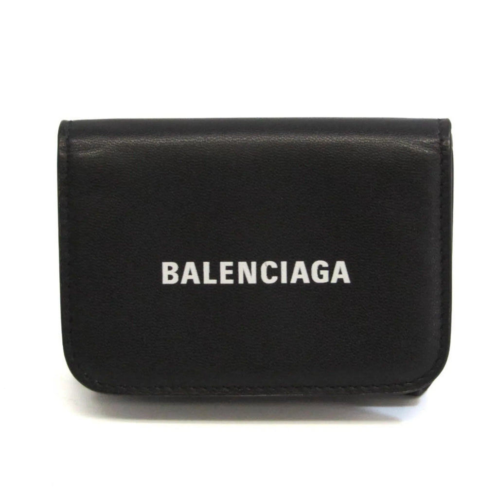 Pre-Owned Balenciaga Cache Mini 593813 Men,Women Leather Wallet (tri-fold) Jet (Good)