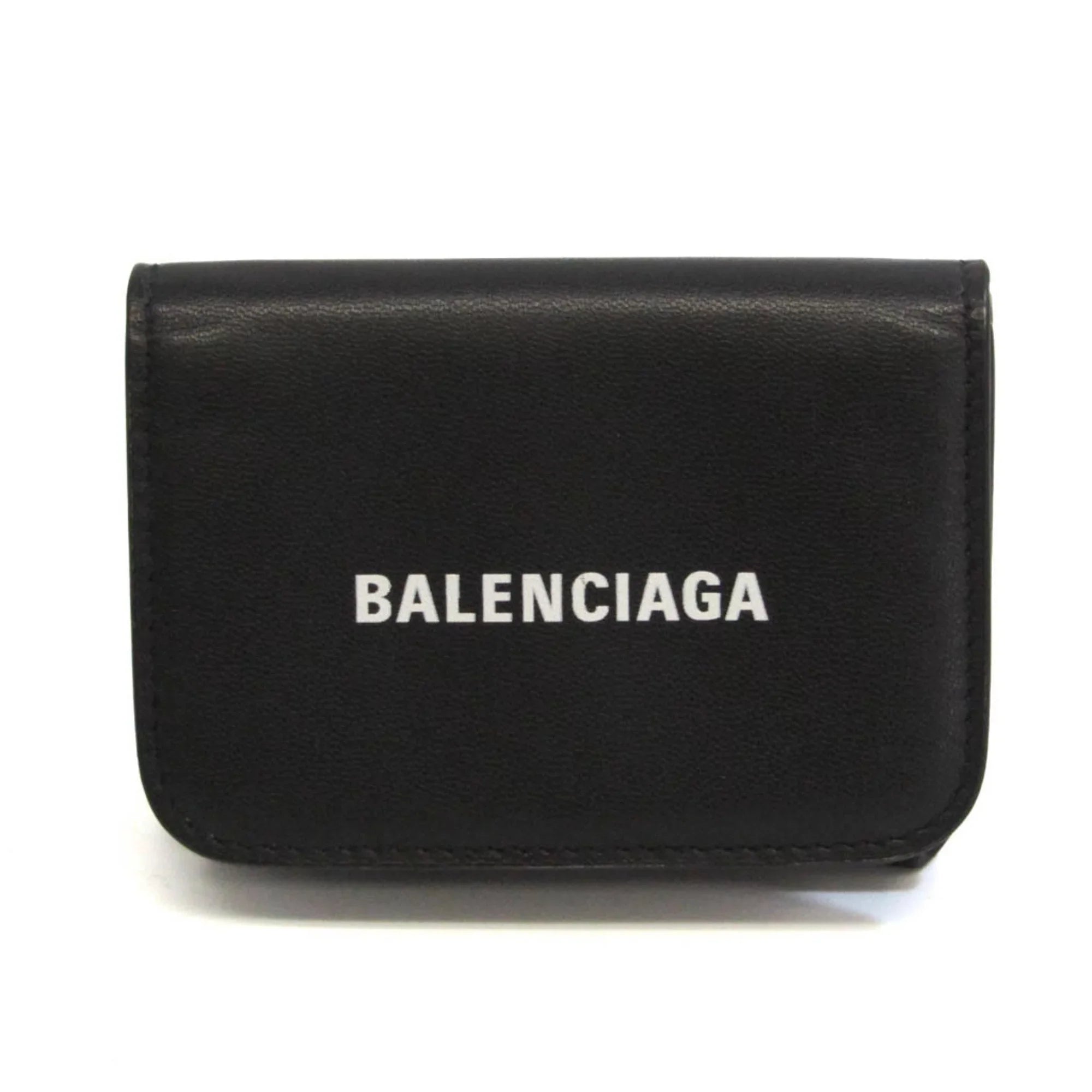 Pre-Owned Balenciaga Cache Mini 593813 Men,Women Leather Wallet (tri-fold) Jet (Good)