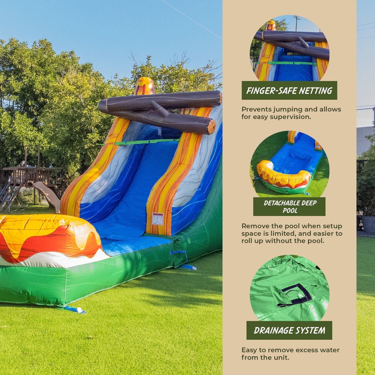 XJUMP T-Rex Dinosaur Inflatable Water Slide Bounce House Combo with Splash Pool for Kids and Adults (with Air Blower), Commercial Grade