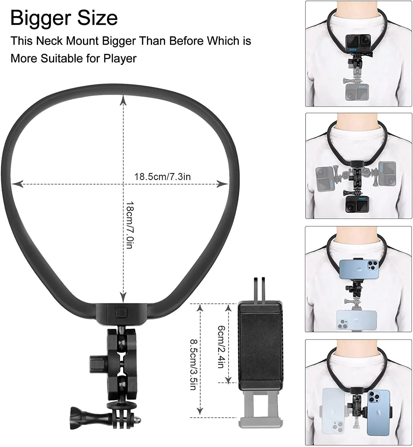Taisioner POV/VLOG Smartphone Neck Mount Chest Holder Strap for GoPro AKASO DJI Action Camera and Smart Phone Video