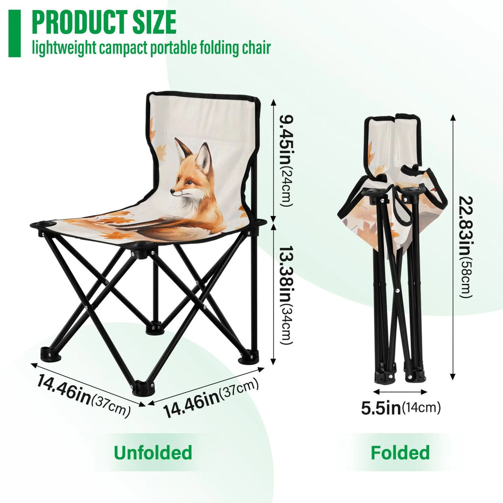 Fox with Autumn Leaves Portable Camping Chair Small for Kids Outdoor Folding Beach Chair Fishing Chair Lawn Chair with Carry Bag