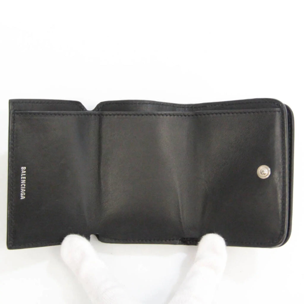 Pre-Owned Balenciaga Cache Mini 593813 Men,Women Leather Wallet (tri-fold) Jet (Good)