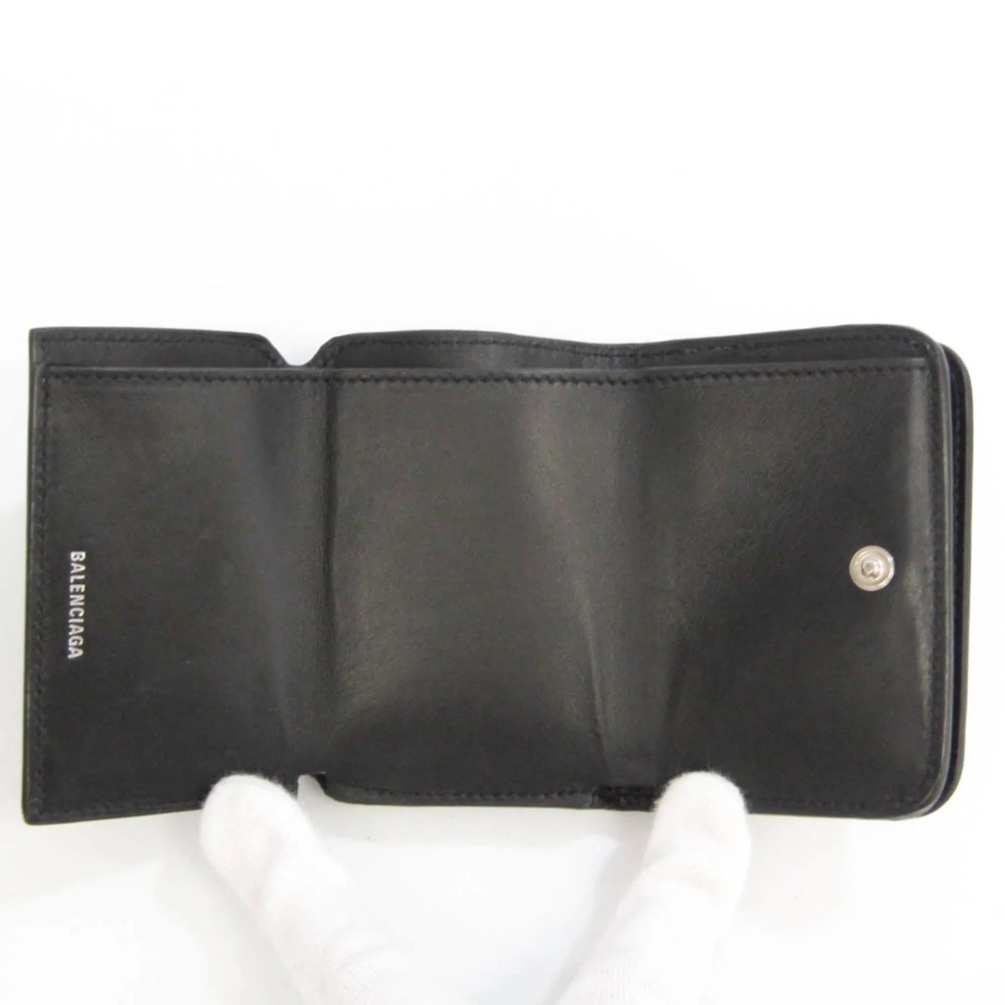 Pre-Owned Balenciaga Cache Mini 593813 Men,Women Leather Wallet (tri-fold) Jet (Good)