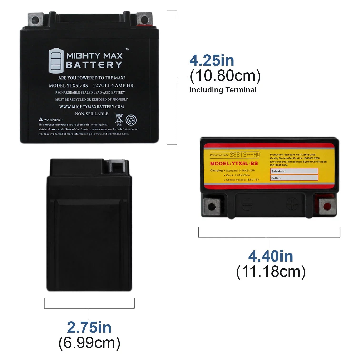 YTX5L-BS 12V 4AH Battery Replaces Kymco Super 9 - 50 2000 - 3 Pack
