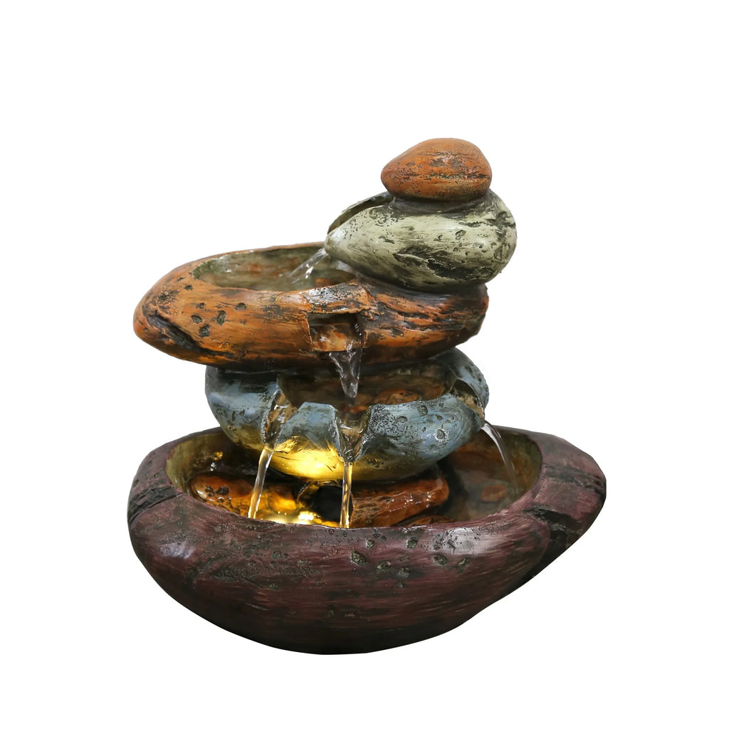 Multicolour Stone Tabletop Fountain With Warm White LED Lights