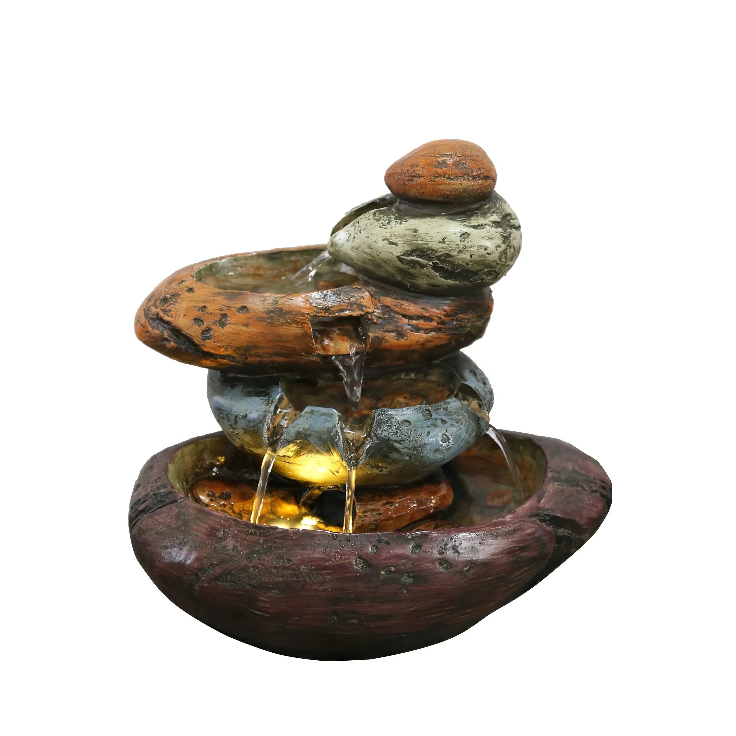Multicolour Stone Tabletop Fountain With Warm White LED Lights