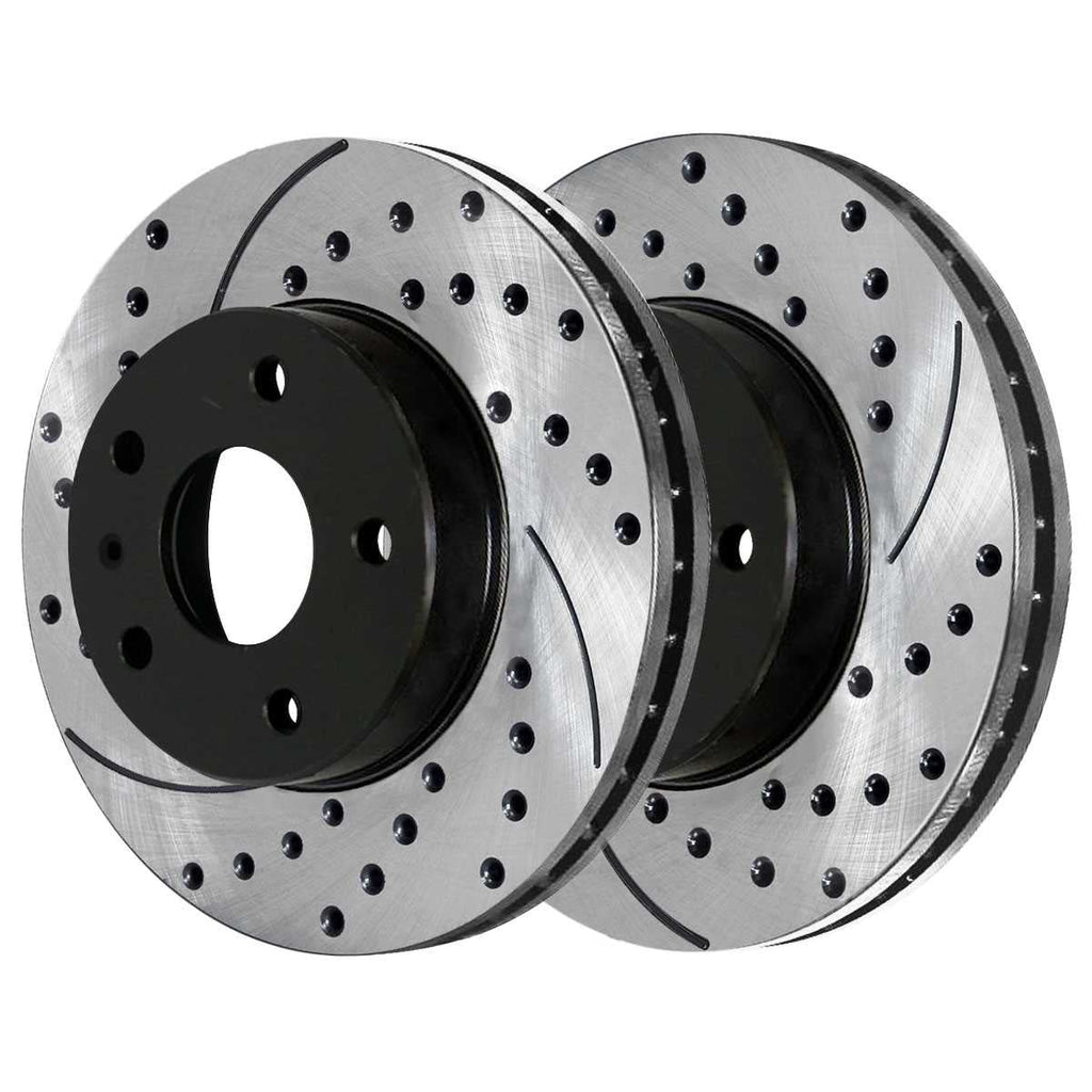 AutoShack Front and Rear Drilled Slotted Brake Rotors Ebony and Ceramic Pads Kit Replacement for 2000 Volkswagen Beetle 2002 2003 2004 2005 2006 Golf 2007 2008 2009 2010 Golf City 1.9L 2.0L FWD