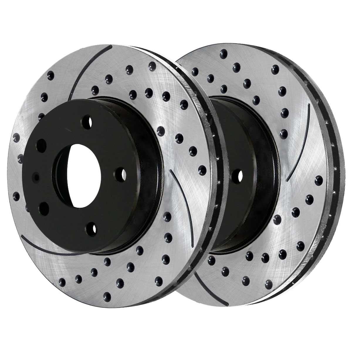 AutoShack Front and Rear Drilled Slotted Brake Rotors Ebony and Ceramic Pads Kit Replacement for 2000 Volkswagen Beetle 2002 2003 2004 2005 2006 Golf 2007 2008 2009 2010 Golf City 1.9L 2.0L FWD