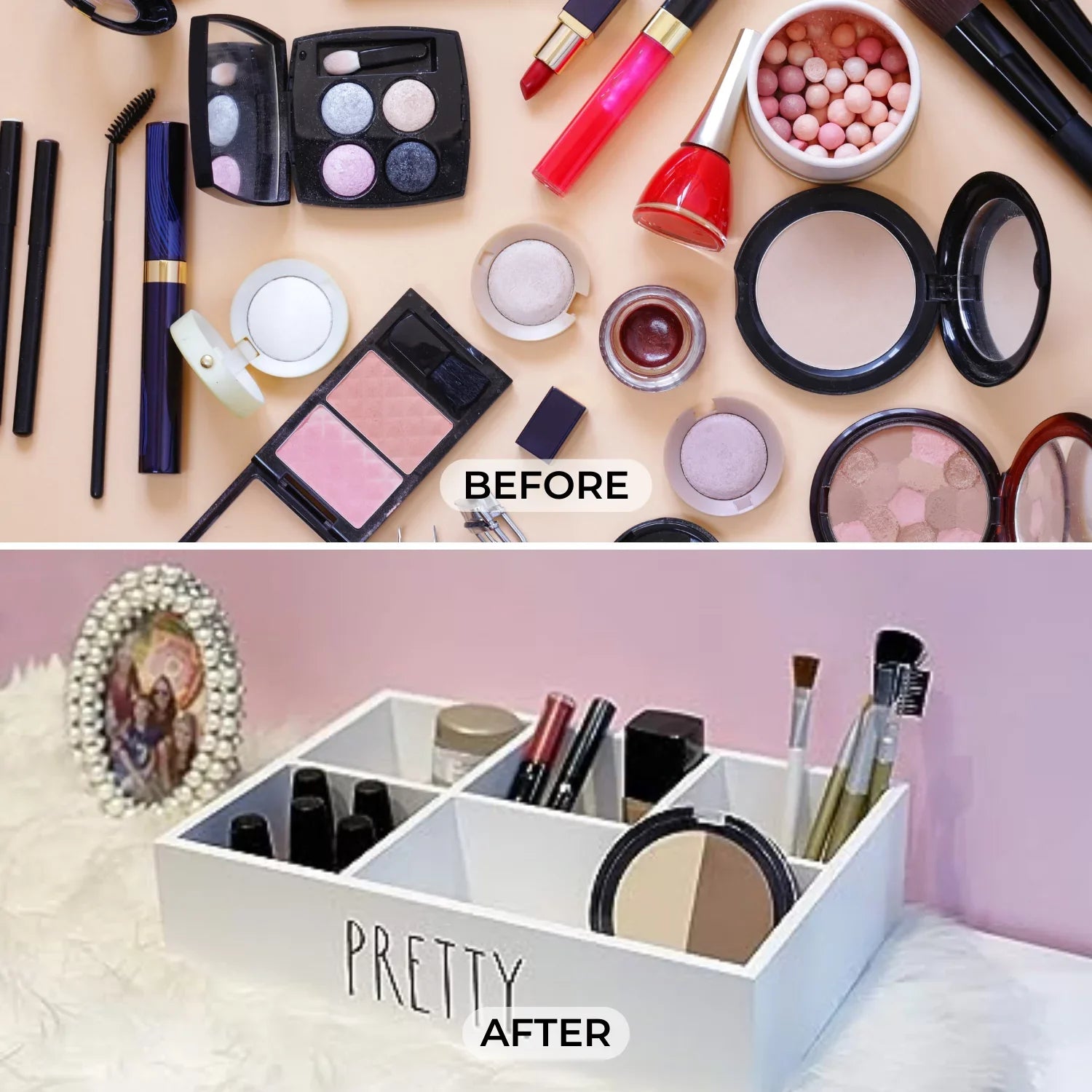 Rae Dunn Beauty Organizer - Modern Chic Makeup Storage 12 x 8.5 x 3 Inches