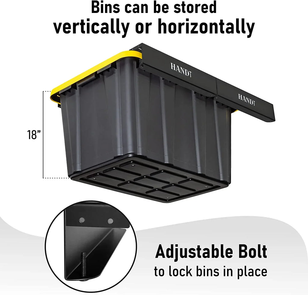 Overhead Garage Storage Rack, Ceiling Racks, Bin Organization System, Heavy Duty Metal Rack For Container, Supports Most Bins Dark 4 Sets)