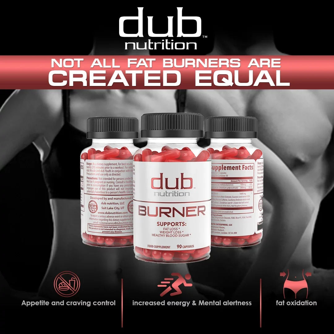 Most Advanced Formula: Burner, Muscle, Youth Combo by dub nutrition | All Natural Fat Burner, Muscle Recovery, Immune Boost Supplement | 90 Capsules per Bottle