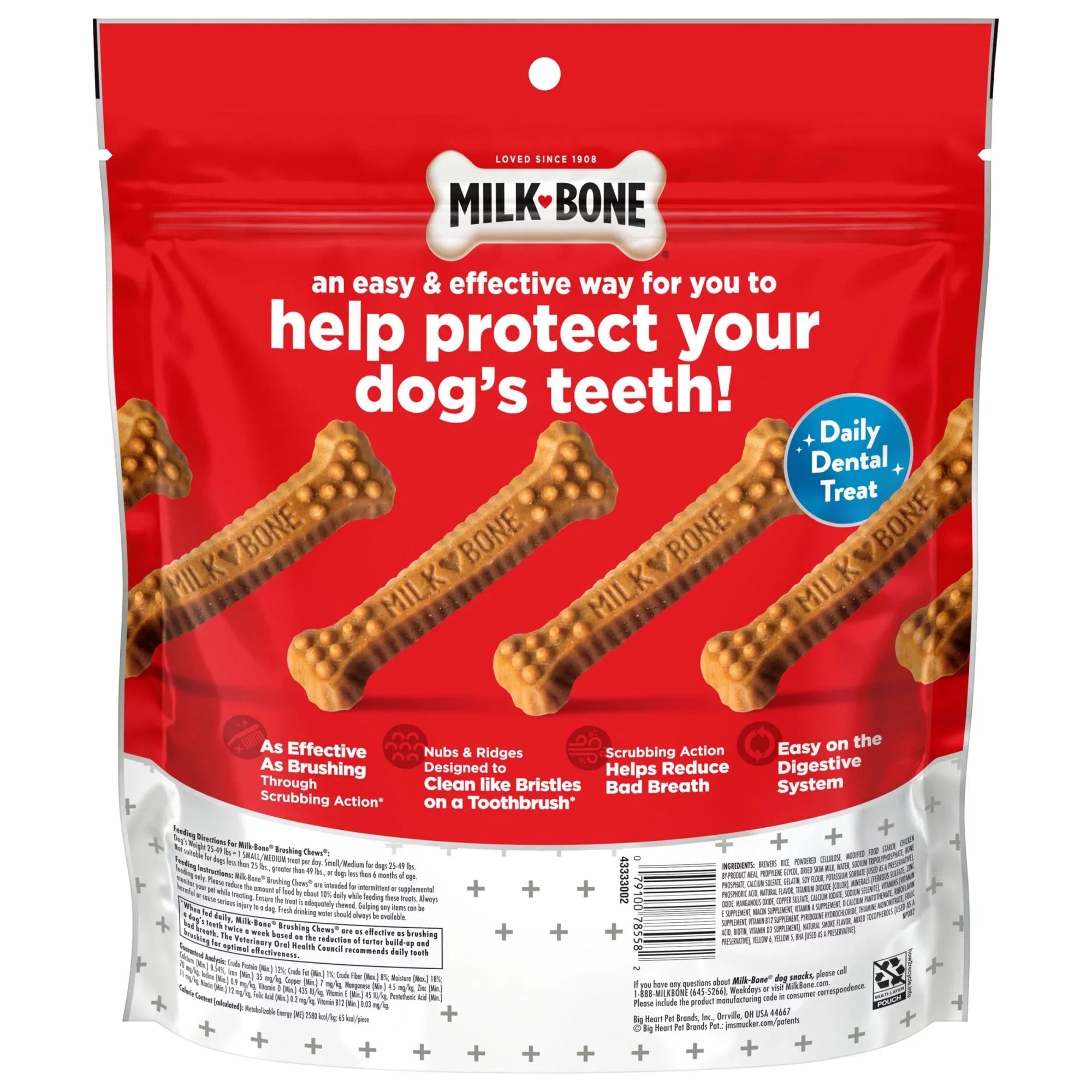 Milk-Bone Brushing Chews Daily Dental Dog Treats, Small/Medium, 19.6 Oz. Bag, 25 Bones Per Bag