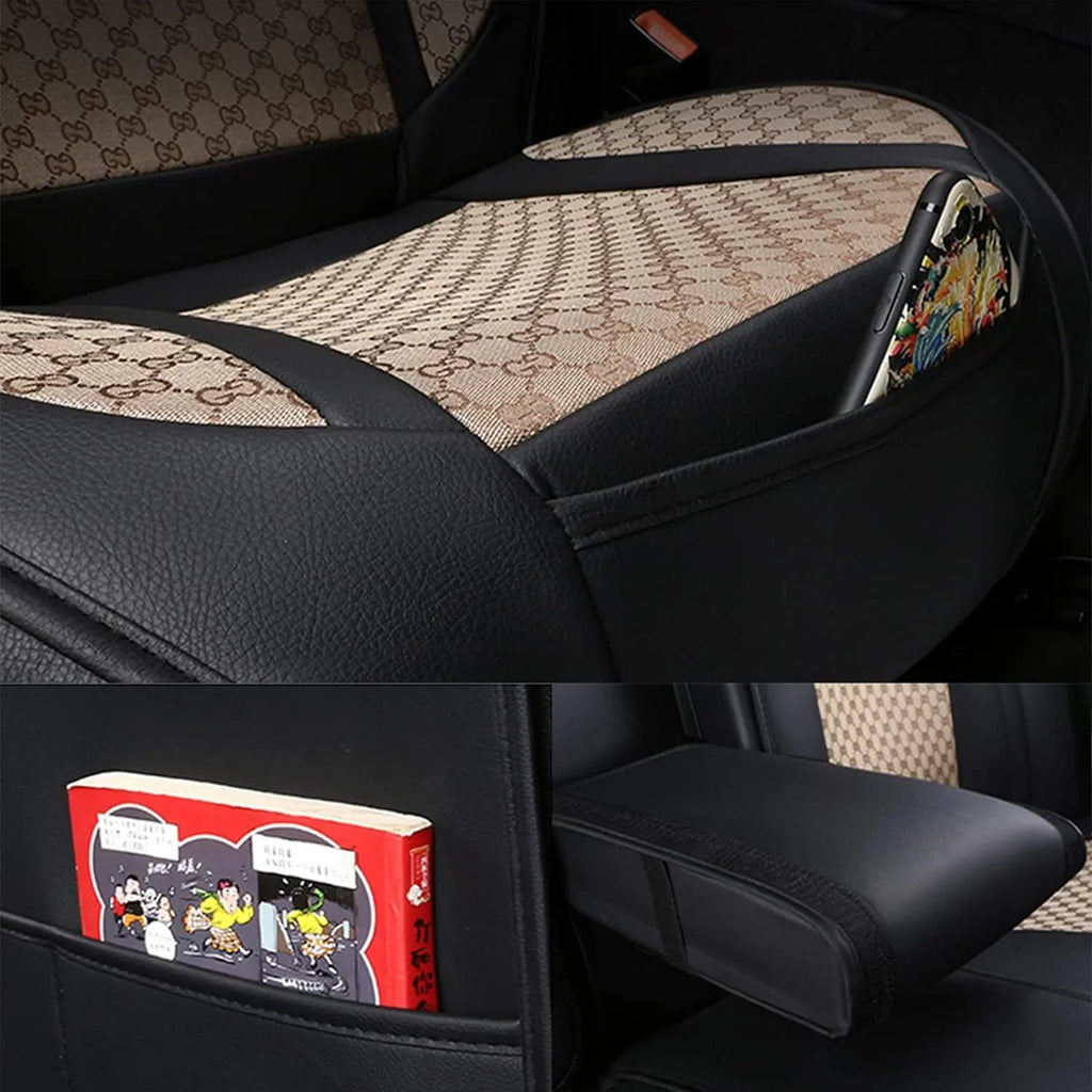 KABUQI Guc ci,same model high-end Luxury Seat Covers Full Set Leather Fit Automotive Seat Covers & Accessories for 5 Seat Cars SUV Pick-up Trucks, Pillows and Steering Wheel Cover Included(Gray)