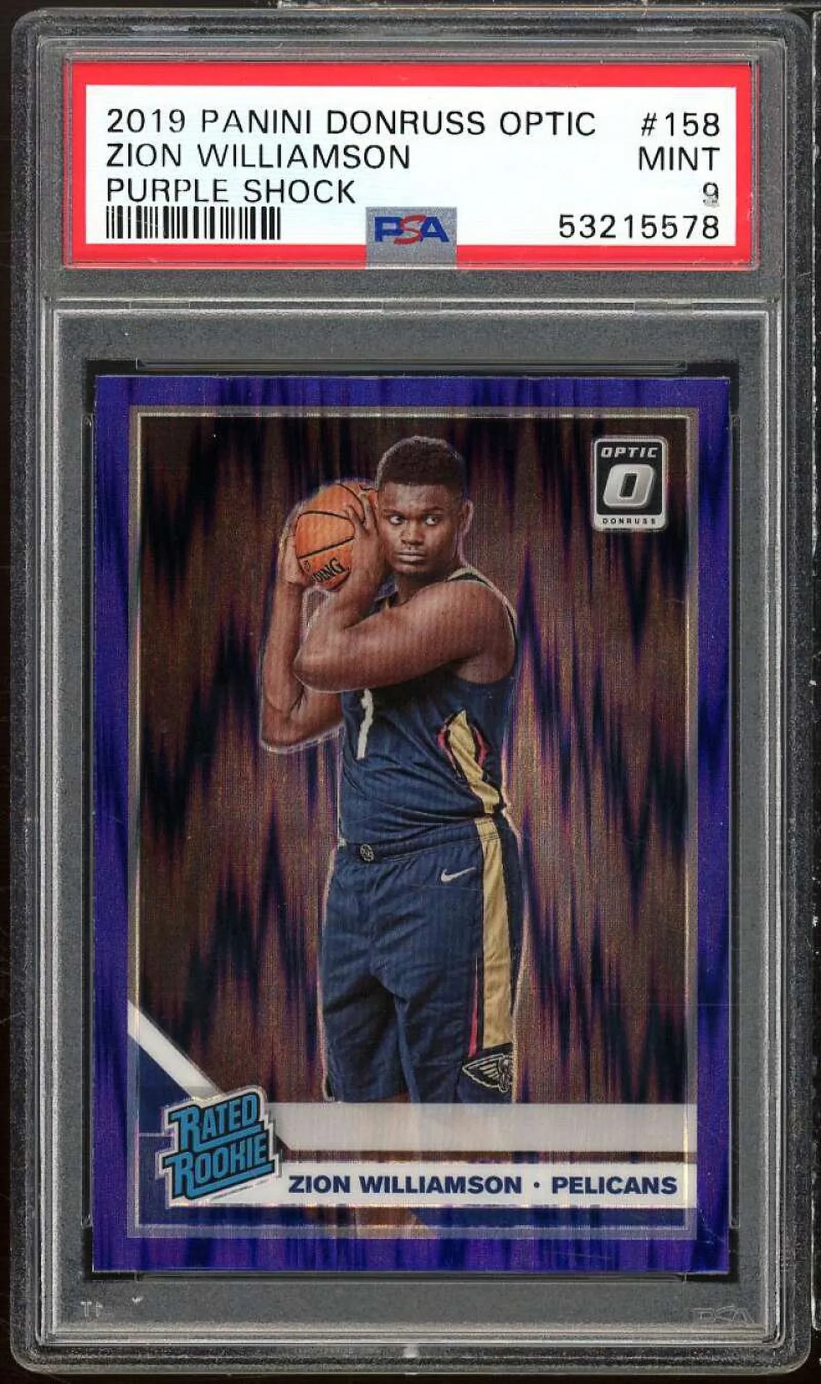 Zion Williamson Rookie Card 2019-20 Panini Donruss Optic Purple Shock #158 PSA 9
