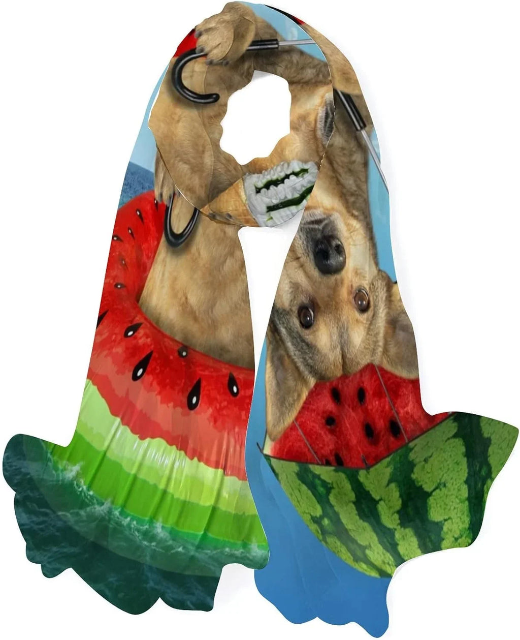 Hyjoy Dog On Watermelon Inflatable Circle Long Silk Neck Scarf Mass Shawl Wrap Scarves for Women Girls
