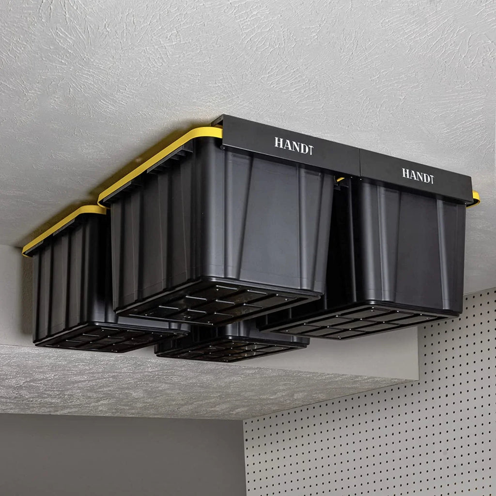 Overhead Garage Storage Rack, Ceiling Racks, Bin Organization System, Heavy Duty Metal Rack For Container, Supports Most Bins Dark 4 Sets)
